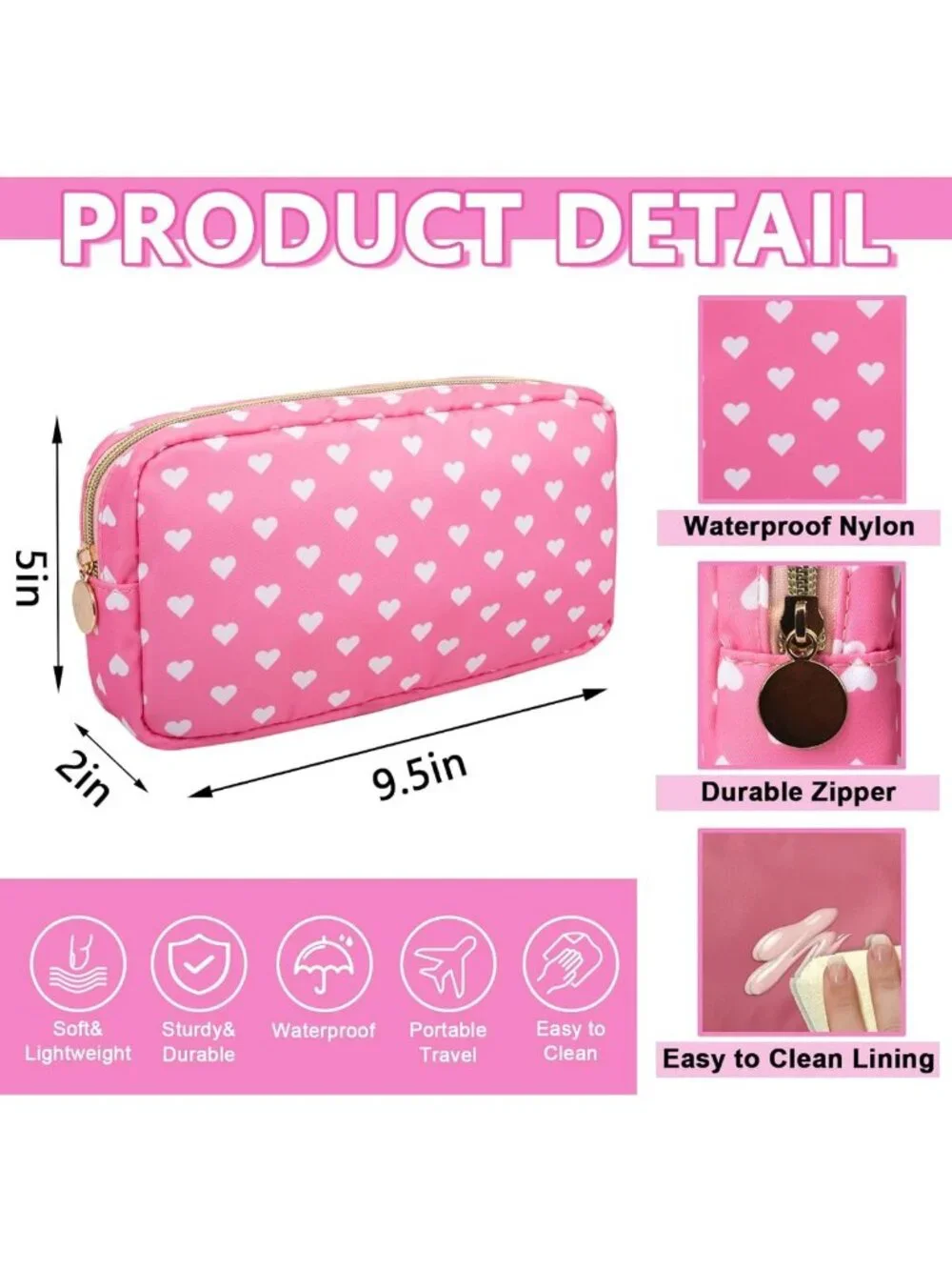 Cute Small Makeup Pouch for Purse, Waterproof Travel Toiletry Bag, Zippered